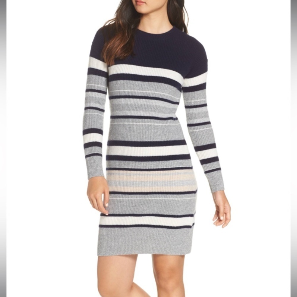 New CAARA Striped Long Sleeve Soft Wool Sweater Dress Size Extra Large